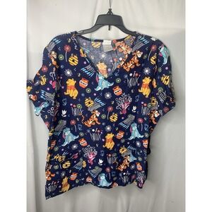 Women's L‎ Winnie The Pooh Disney Scrub Medical Nurse Uniform Shirt Pediatrics